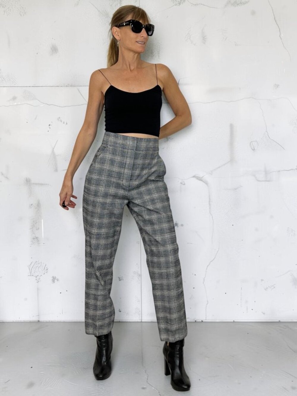 Rebecca Taylor Wool Plaid Pants 4 Blue Black Cropped High Rise
